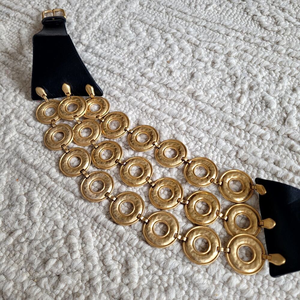 Avignon Vintage Black Leather Gold Chain Link Belt Sz S